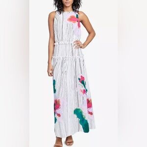 NWOT Rachel Roy Amalfi Tiered Ruffle Floral Maxi Dress w Long Fabric Tie! 10